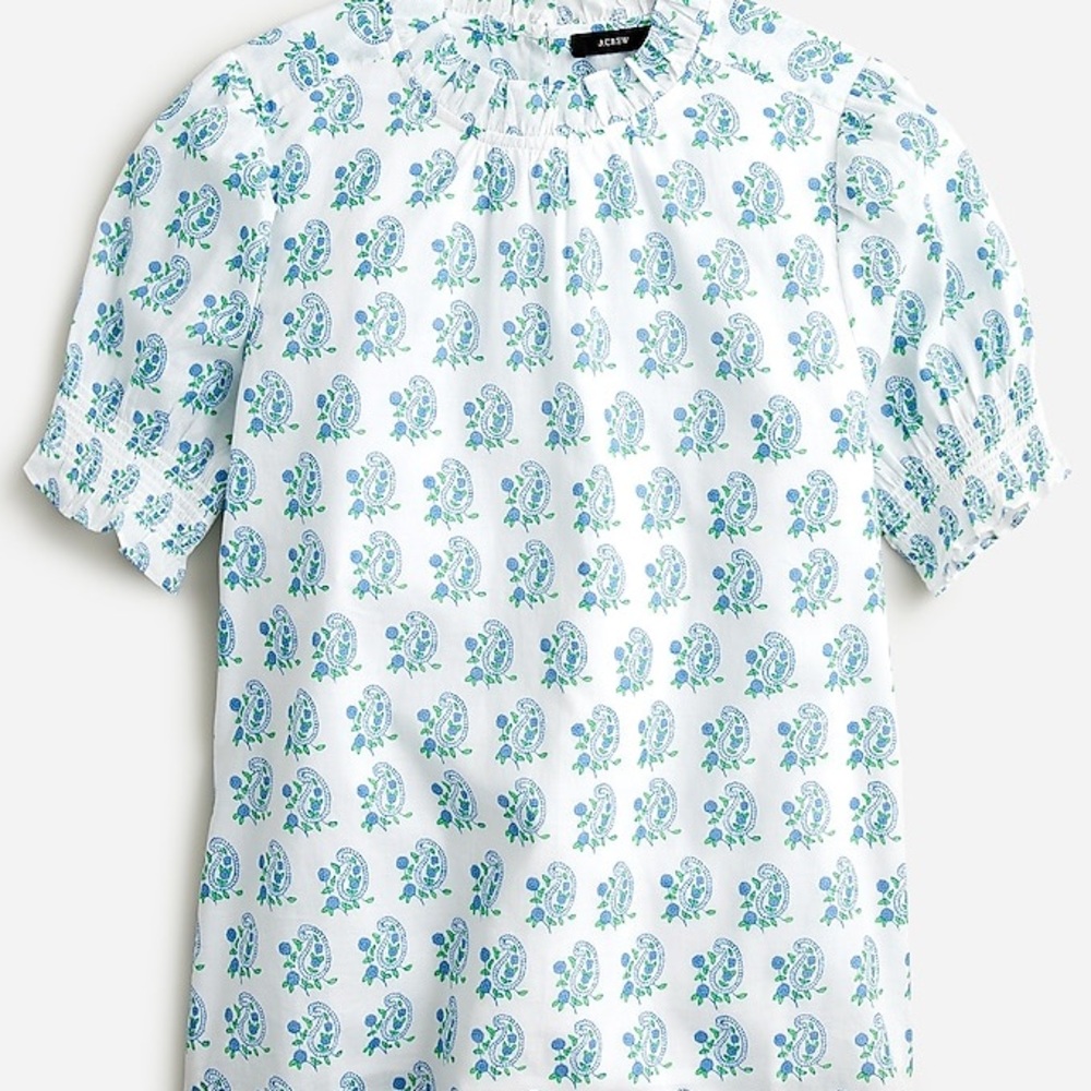 SZ Blockprints™ X J.Crew smocked puff-sleeve top in blue paisley Size Small